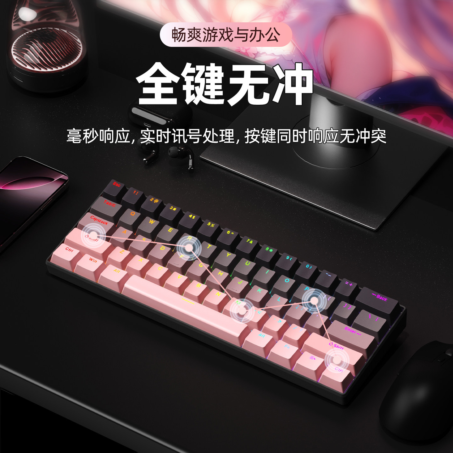 Ruiyi F61Pro Wireless Mechanical Keyboard 61-Key Three-Mode Bluetooth Rgb Gaming Office Portable Keyboard