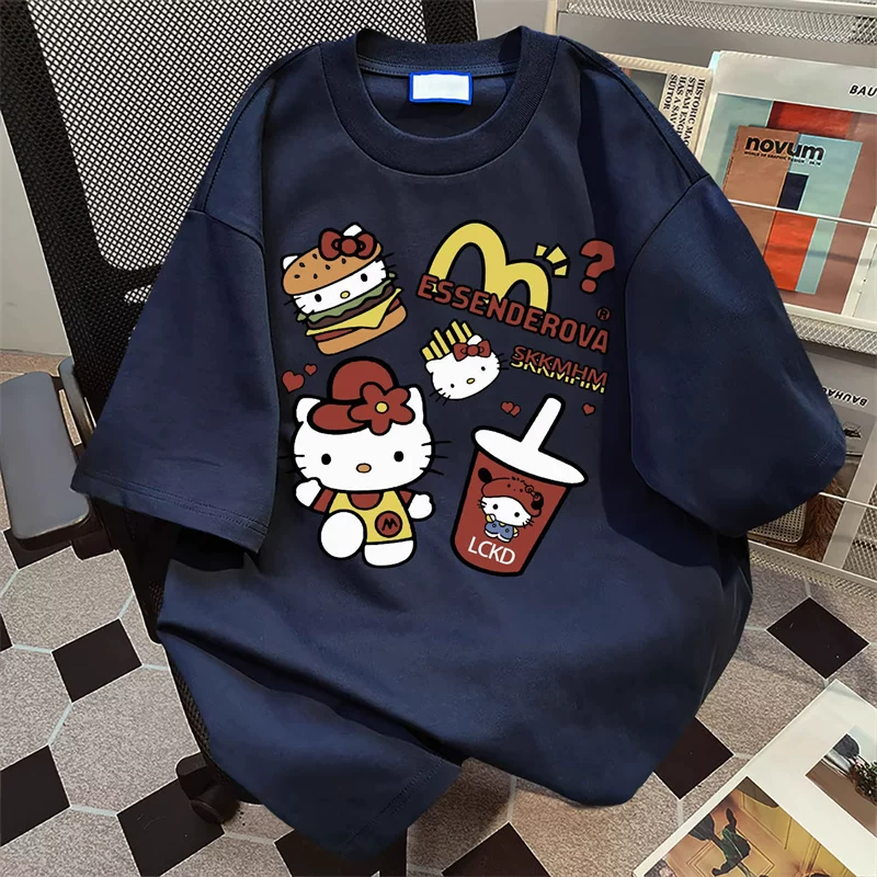 Hello Kitty, мультяшная милая летняя базовая футболка для тела, американский стиль, для любимого