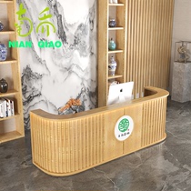 Chinese retro bar counter B&B tea house corner arc cashier counter hotel beauty and health center reception desk