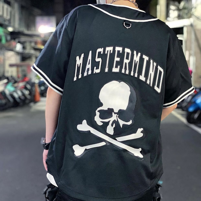 Mastermind Dark Skull Embroidery European and American Baseball Uniform T-Shirt Hip-Hop Men's and Women's Style Mmj Short-Sleeved Cardigan