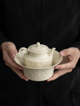 Guiyintang Ding kiln hand-carved pot tea tray retro teapot tray refreshment tray flower tray fruit tray tea ceremony accessories