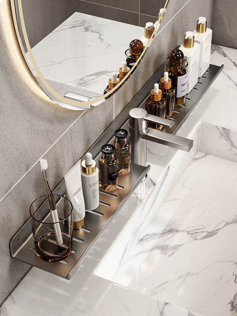 Bathroom Sink Mirror Front Storage Rack, Toilet No-Drill Faucet Washbasin Wall-Mounted Bathroom Storage Shelf