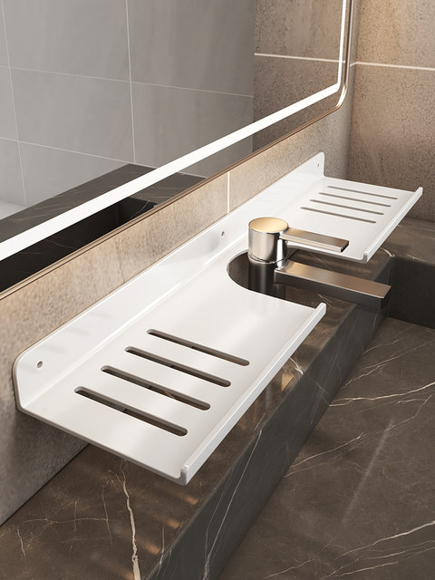 Bathroom Sink Mirror Front Storage Rack, Toilet No-Drill Faucet Washbasin Wall-Mounted Bathroom Storage Shelf