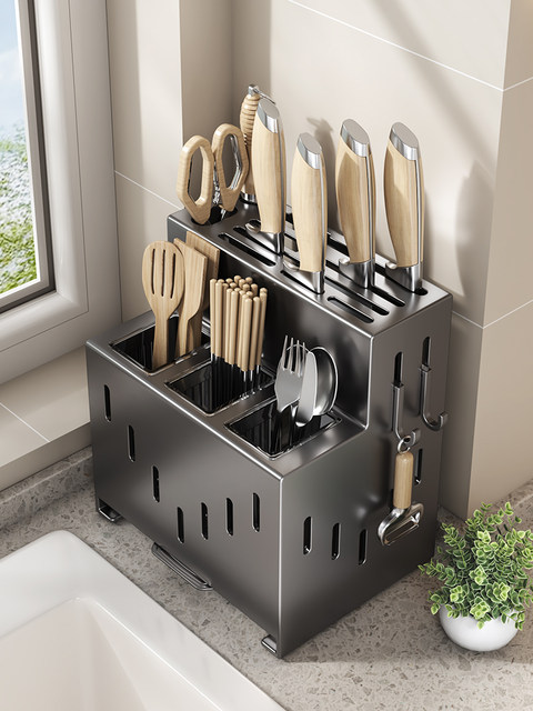 2025 New Kitchen Knife Rack Storage Rack No Punch Multifunctional Vegetable Knife Chopstick Tube Chopstick Cage Integrated Storage Box