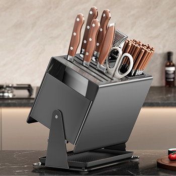Kitchen Countertop Rotating Knife Holder Storage Rack Multifunctional Knife and Chopstick Holder with Drainage for Home Use Integrated Knife Stand Storage Rack