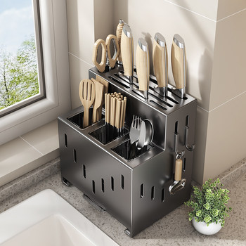 2025 New Kitchen Knife Holder Storage Rack Without Punching Multi-Functional Kitchen Knife Chopstick Tube Chopstick Cage Integrated Storage Box