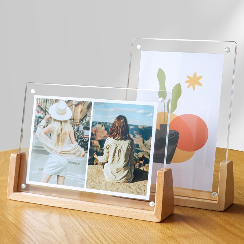 Solid Wood Acrylic Photo Frame Display Stand Transparent Empty Frame for Displaying Couple Photos and Cards 6inch 7inch Photo Album