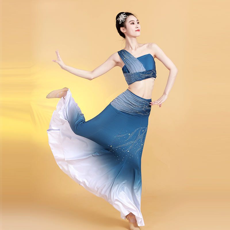 新しいダイダンスパフォーマンス衣装女性孔雀ダンスグラデーションフィッシュテールスカート民族スタイルアート試験レパートリーステージスーツ