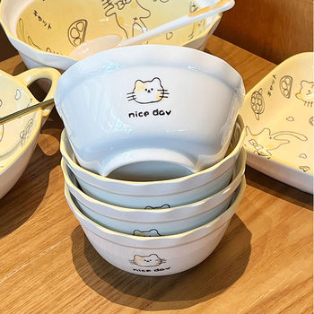 可爱陶瓷米饭碗小碗家用卡通饭碗釉下彩餐具多个碗十个2024新款