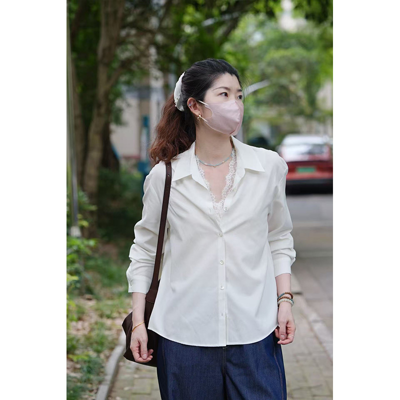 【Tong Ma's Exclusive】Fake Two-Piece Lace Patchwork Shirt