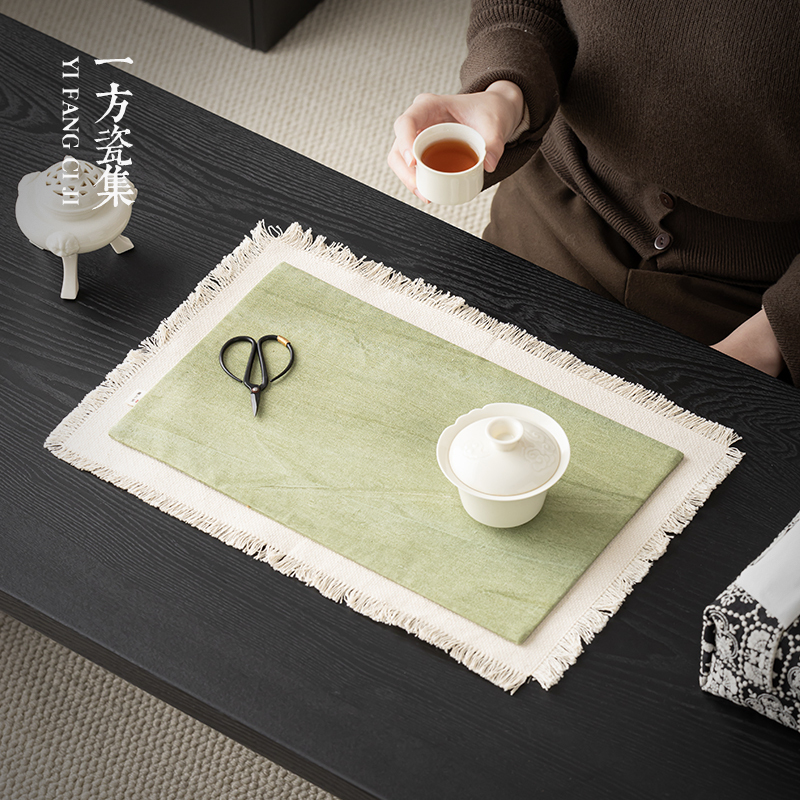 Cotton and Linen Tie-Dye Tea Mat, Vintage Tea Table Dry Brewing Mat, Double-Layered, Double-Sided, Absorbent Tea Towel, Zen-Style Table Runner