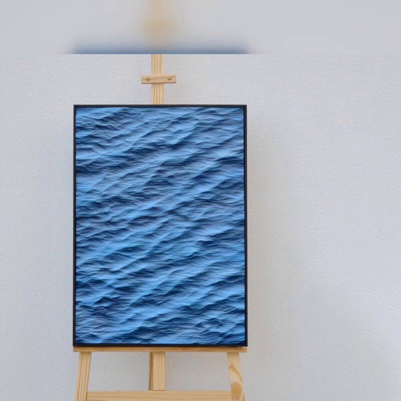 油彩画 人物像 青色背景浮遊 浮雕油画是什么？家具油画中兼具触感与光影的立体绘画形式🌊🖼️ - 种