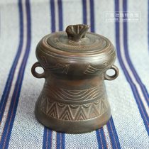 Guangxi Creative Business Gift Zhuang Bronze Drummer Craftsman Pottery Ethnic Characteristic Tea Set 8-piece Gift Box Packaging