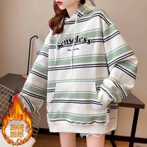 Foreign trade section Retro color striped hoodie for women in autumn and win