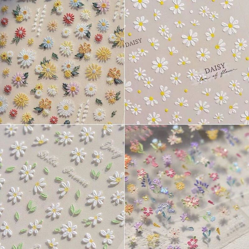 3D Stereo Relief Nail Stickers Colorful Chrysanthemum Flowers Kidsren's Nail Art Stickers DIY Self-Adhesive Ccd Mobile Phone Protective Case Stickers