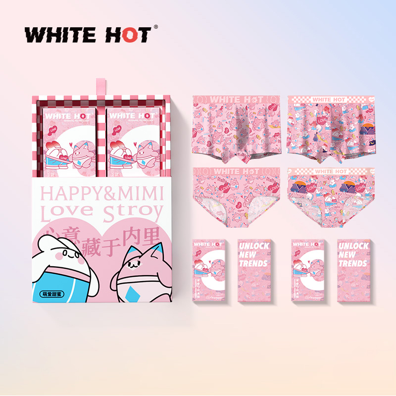 Whitehot Macho Barbie Pink Couple Underwear Gift Box for Men and Women, Pure Cotton Birthday Gift for Boyfriend