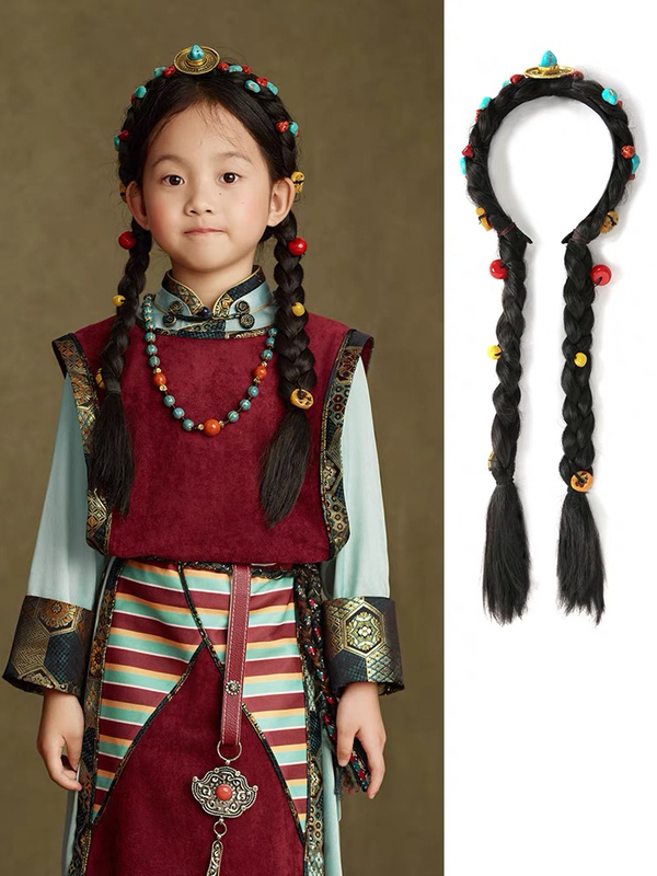 Tibetan Ethnic Style Handmade Headband Turquoise Beeswax Wig Braids Tibetan Children's Accessories Dance Performance