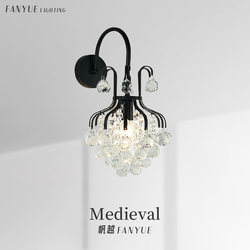 French Retro Crystal Wall Lamp, Light Luxury Black Bedroom Bedside Lamp, Corridor Designer Living Room Background Wall Decorative Lamp