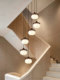 French-Style Vintage Staircase Chandelier, Long Pendant Light, Solid Wood Cotton Designer Retro Open-Air Spiral Staircase Loft Chandelier