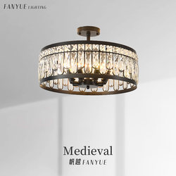 American Retro Crystal Ceiling Lamp, French Minimalist Black Light Luxury Master Bedroom Lamp, Designer Corridor Balcony Lighting Fixtures