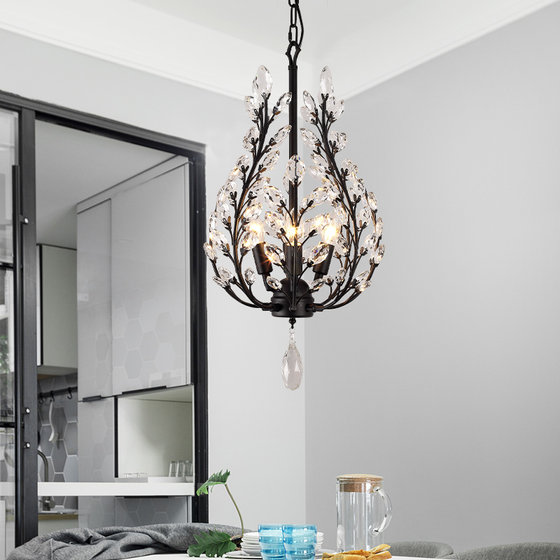 French-Style Light Luxury Crystal Dining Bar Chandelier Black Bedroom Lamp 2026 New Romantic Retro Dining Table Lighting Fixtures