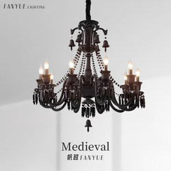 French Retro Balaka Chandelier, Light Luxury Black Crystal Living Room Lamp, High-End Dining Candle Hotel Restaurant Lamp