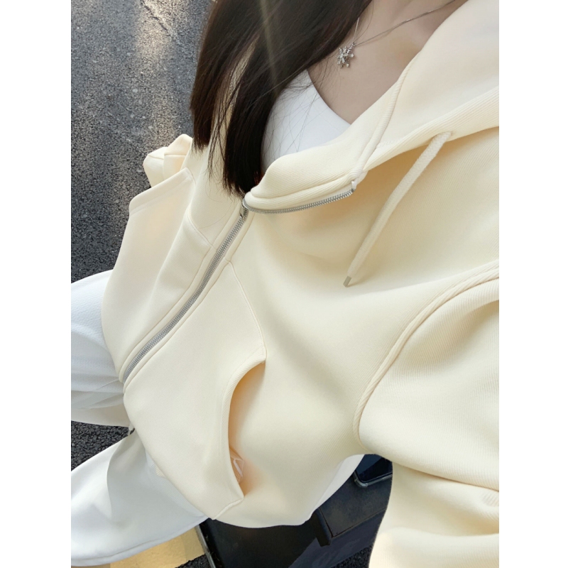 Early Autumn Milky White Hooded Sweatshirt Jacket for Women, Spring and Autumn 2024 New Thin Cardigan Sports Top for Middle School Students Early Autumn Milky White Hooded Sweatshirt Jacket for Women, Spring and Autumn 2024 New Thin Cardigan Sports Top for Middle School Students
