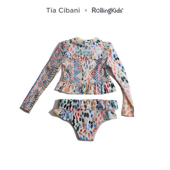 
Tia Cibani Girls Long Sleeve Top Shorts Swimsuit Split Swimsuit Summer | RollingKids