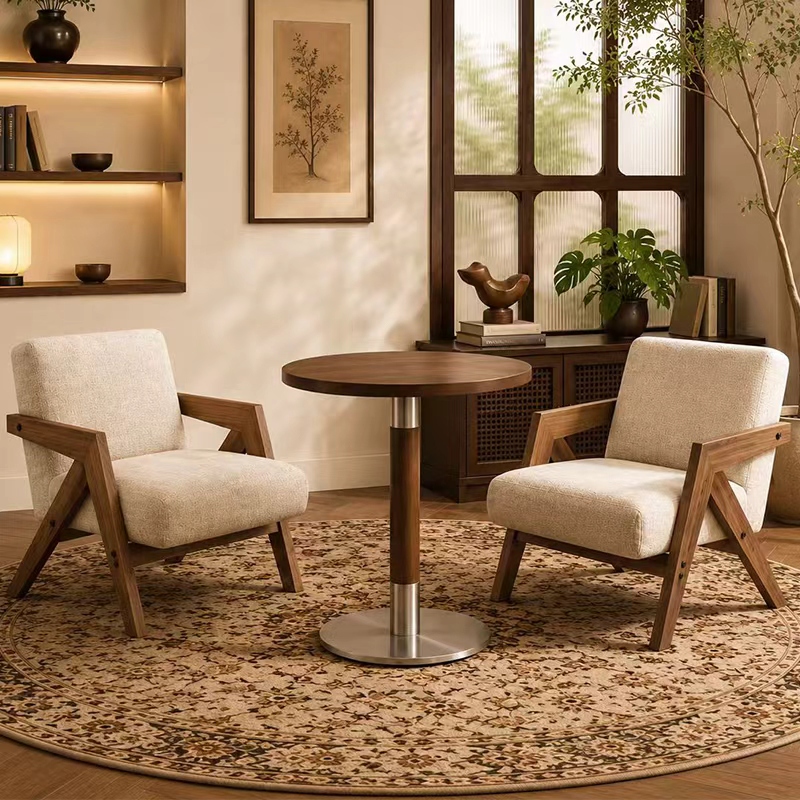 Simple One Table and Two Chairs Set for Home Use, Sofa Chair, Coffee Table, Living Room Balcony, Mid-Century Style Richard Leisure Table and Chairs