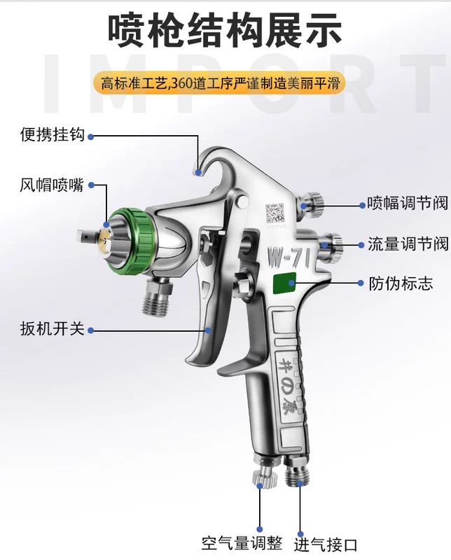 Nhật Bản W-71/W77 nội thất súng phun sơn phun sơn nồi mồi xe xịt súng cao nguyên tử hóa súng phun sơn