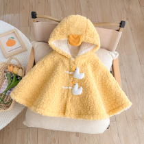 Balabala Super Cute Baby Cloak Autumn and Winter Newborn Baby Girl Cloak Going Out Windproof Princess Childrens Plus Velvet Thickening