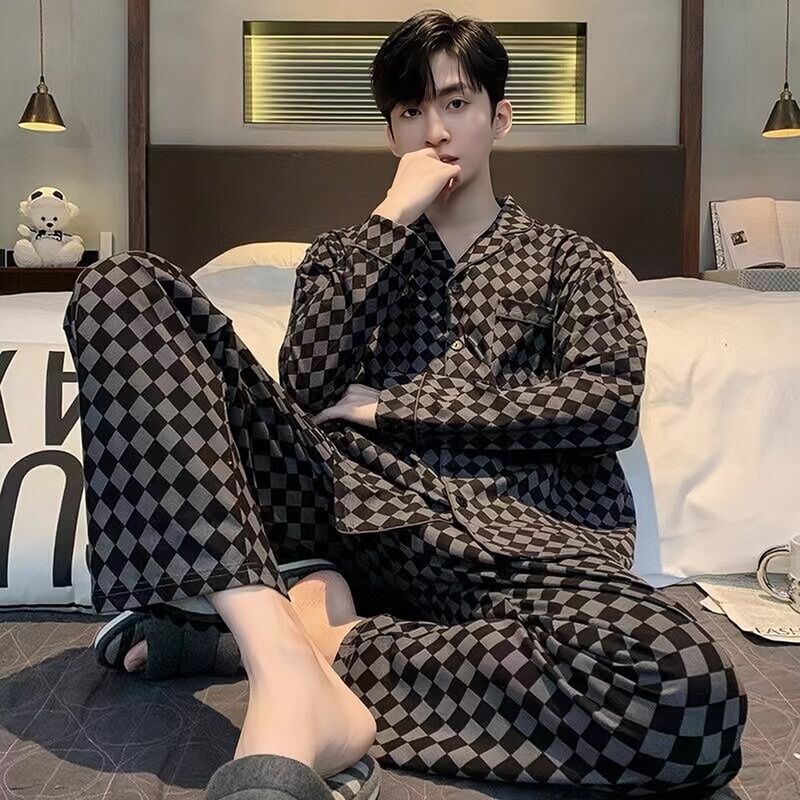 2026 New Style Pajamas for Men, Long-Sleeved Cardigan, Spring & Fall Style, Simple Winter Home Wear Set for Teenagers and Boys 2026 New Style Pajamas for Men, Long-Sleeved Cardigan, Spring & Fall Style, Simple Winter Home Wear Set for Teenagers and Boys