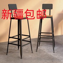 Xinjiang bar chair bar chair high stool Nordic iron solid wood modern simple home table back