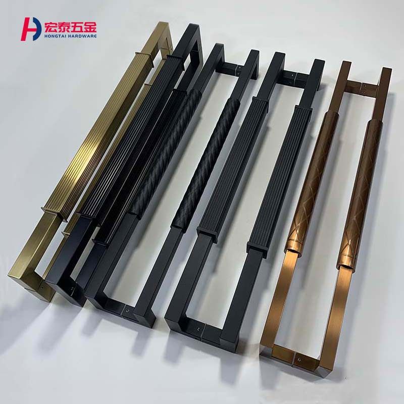 Glass door handle titanium alloy modern hotel door handle solid wood with frame door stainless steel big door handle black