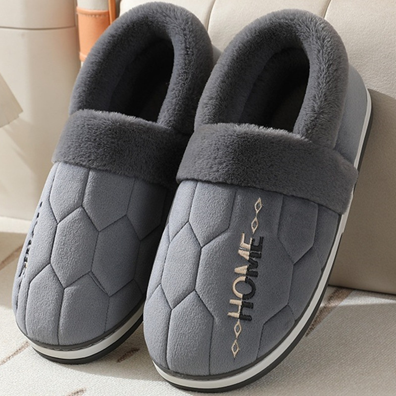 Large code cotton slippers men's winter indoor home with plush bag heel warm non-slip thick bottom outside wearing 2023 new-Taobao