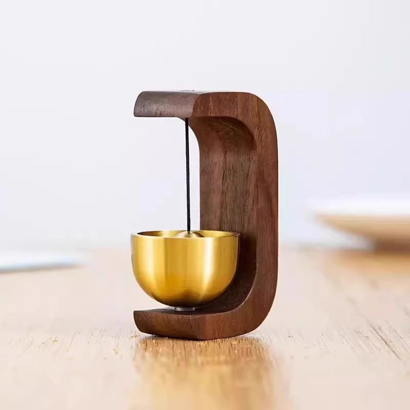 Bell Pendant Doorbell Black Walnut Dopamine Magnetic Wind Chime Home Entrance Reminder Brass Housewarming Gift Decoration