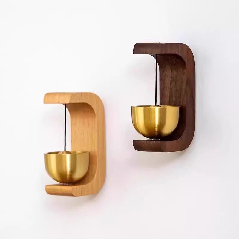 Bell Pendant Doorbell Black Walnut Dopamine Magnetic Wind Chime Home Entrance Reminder Brass Housewarming Gift Decoration