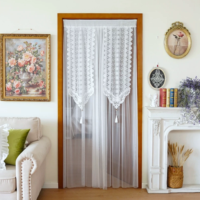 French-Style Door Curtain, Suitable for All Seasons, Embroidered Partition Curtain, High-End Feel, No-Drill Bedroom Room Home Lace Blocking Curtain