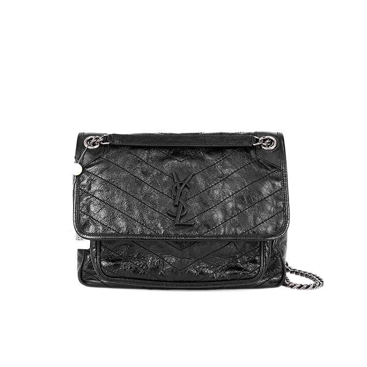 Brand New Ysl Saint Laurent Niki Black and Silver Leather Medium-Sized Shoulder Crossbody Bag for Women
