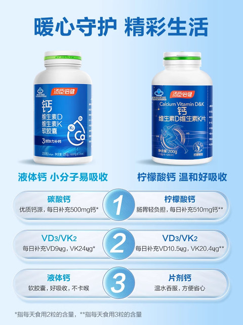 Tomson By-Health Liquid Calcium 400 Vitamin DK Calcium Citrate Tablets Official Authentic Calcium Supplement for Men and Women for Middle-aged and Elderly People