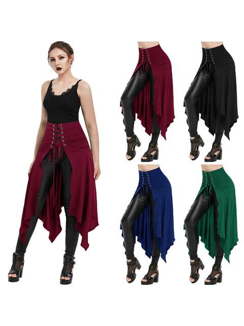 Halloween Medieval Court Retro Style Costume Waist-Cinching Women's Skirt with Asymmetrical Hem and Tie-Up Irregular Skirt