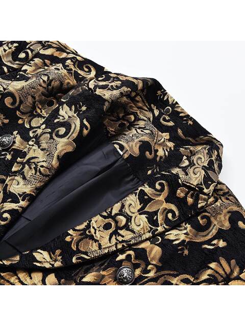 Halloween European and American Fashion Men's Gothic Steampunk Tailcoat Jacket Black Brocade Satin Wedding Coat
