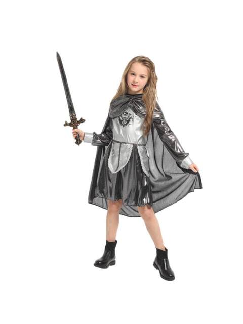 Halloween Cosplay Children's Armor Warrior Princess Dress Performance Costume G-0334 Pretty Silver Gauze Female Knight