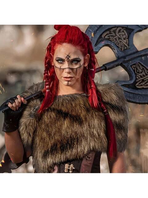 New Temu Men's and Women's Medieval Viking Faux Fur Shawl Medieval Fur Warrior Costume Faux Fur Collar