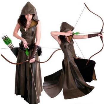 Medieval Ebay Front-Tie Five-Yard Sleeveless Hooded Long Leather Skirt Cosplay Hooded Leather Long Dress