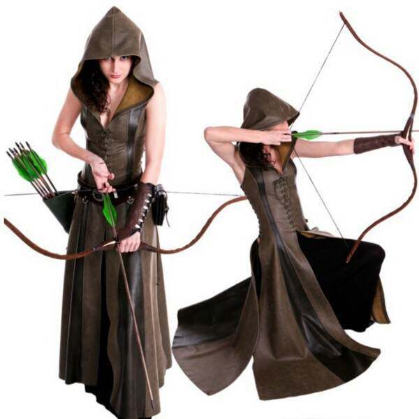 Medieval Ebay Front-Tie Five-Yard Sleeveless Hooded Long Leather Skirt Cosplay Hooded Leather Long Dress