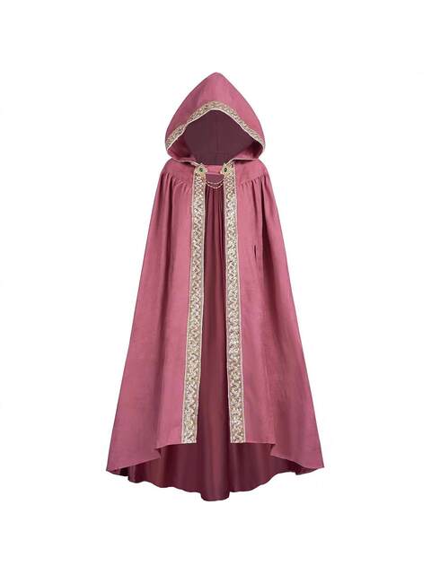 Halloween European and American Style Retro Pastoral Ribbon-Edged Hooded Cape Lace-Up Cloak Anime Costume Role-Playing Outfit