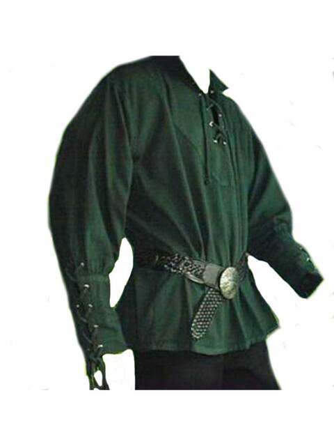 European and American Style Wish Amazon Drawstring Men's Vintage Medieval Lace-Up Long-Sleeve Shirt Solid Color Loose Top