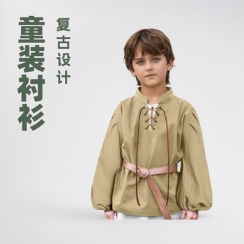 Medieval Stand-Up Collar Children's Shirt for Boys, Lace-Up Pirate Shirt, Viking Style, European and American Retro Renaissance