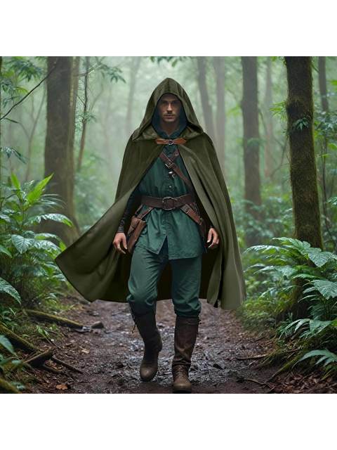 Joukavor Velvet Hooded Cloak Medieval Renaissance Period Men's and Women's Hooded Cloak Halloween Costume